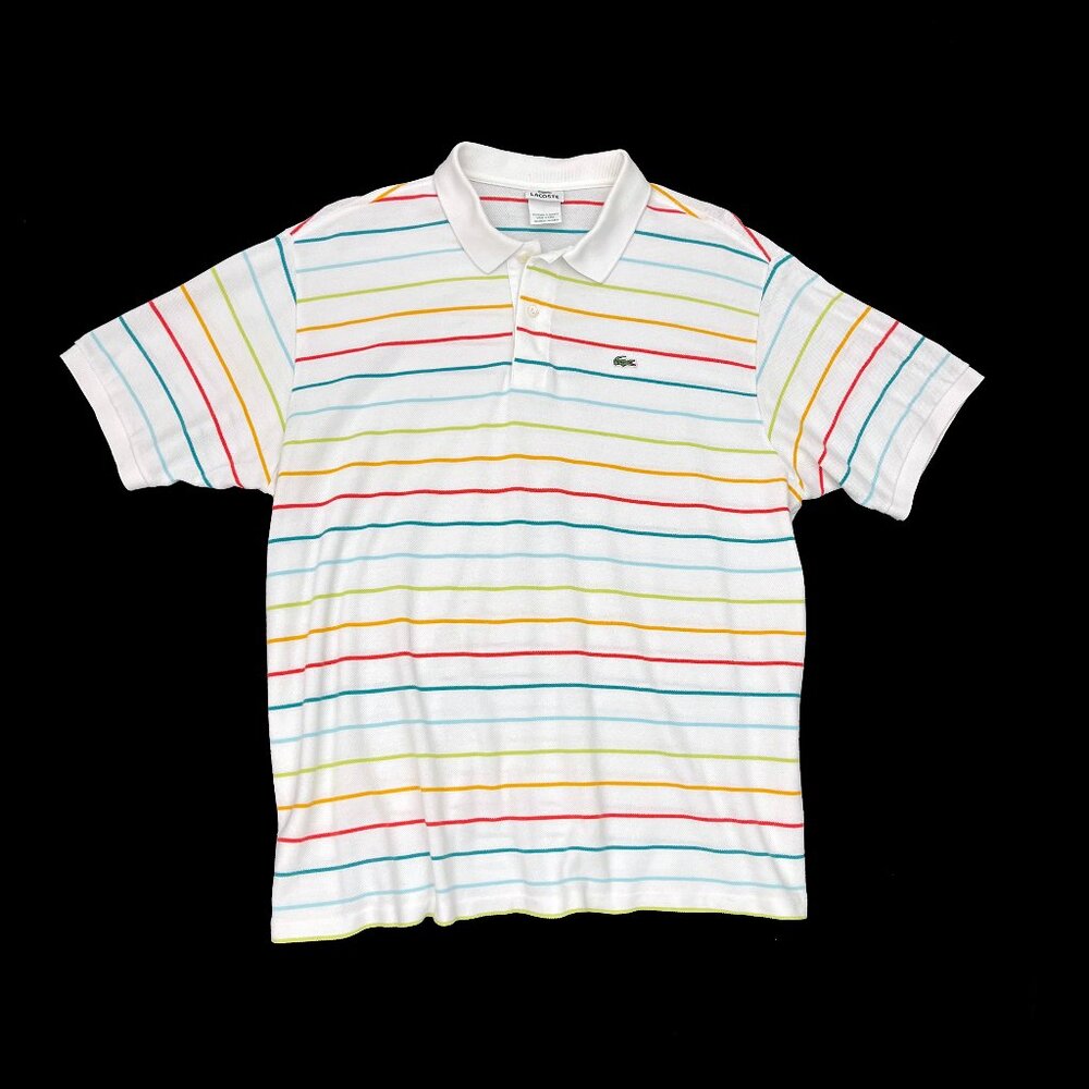 Lacoste Candy Rainbow Stripe White Polo Shirt Mens 8